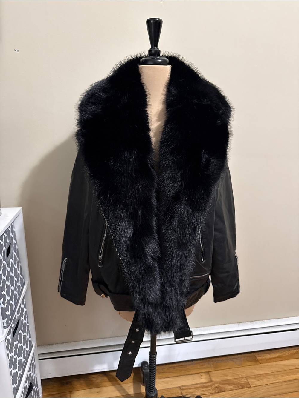 Azalea Wang Aurelia black faux fur moto jacket. New with tags.